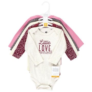 Hudson Baby Unisex Baby Cotton Long-Sleeve Bodysuits, Little Love Flowers 5-Pack, 3-6 Months