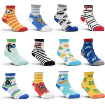 12 Pairs Toddler Boy Socks Lovely Assorted Cartoon Kids Socks Non Skid Slipper Socks Grips 12-36 Months 1-3 Years Old Baby