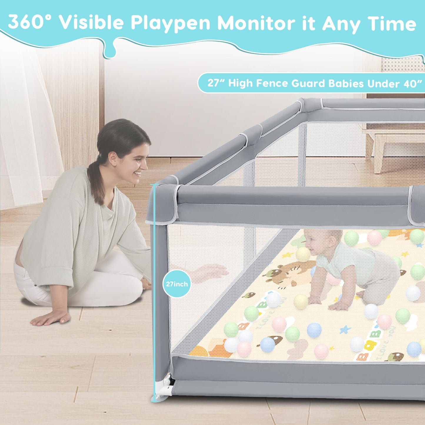 Fshibila Baby Playpen With Mat, Baby Playpens For Babies And Toddlers, Baby Fence Play Pen For Indoor & Outdoor, Sturdy Safety P