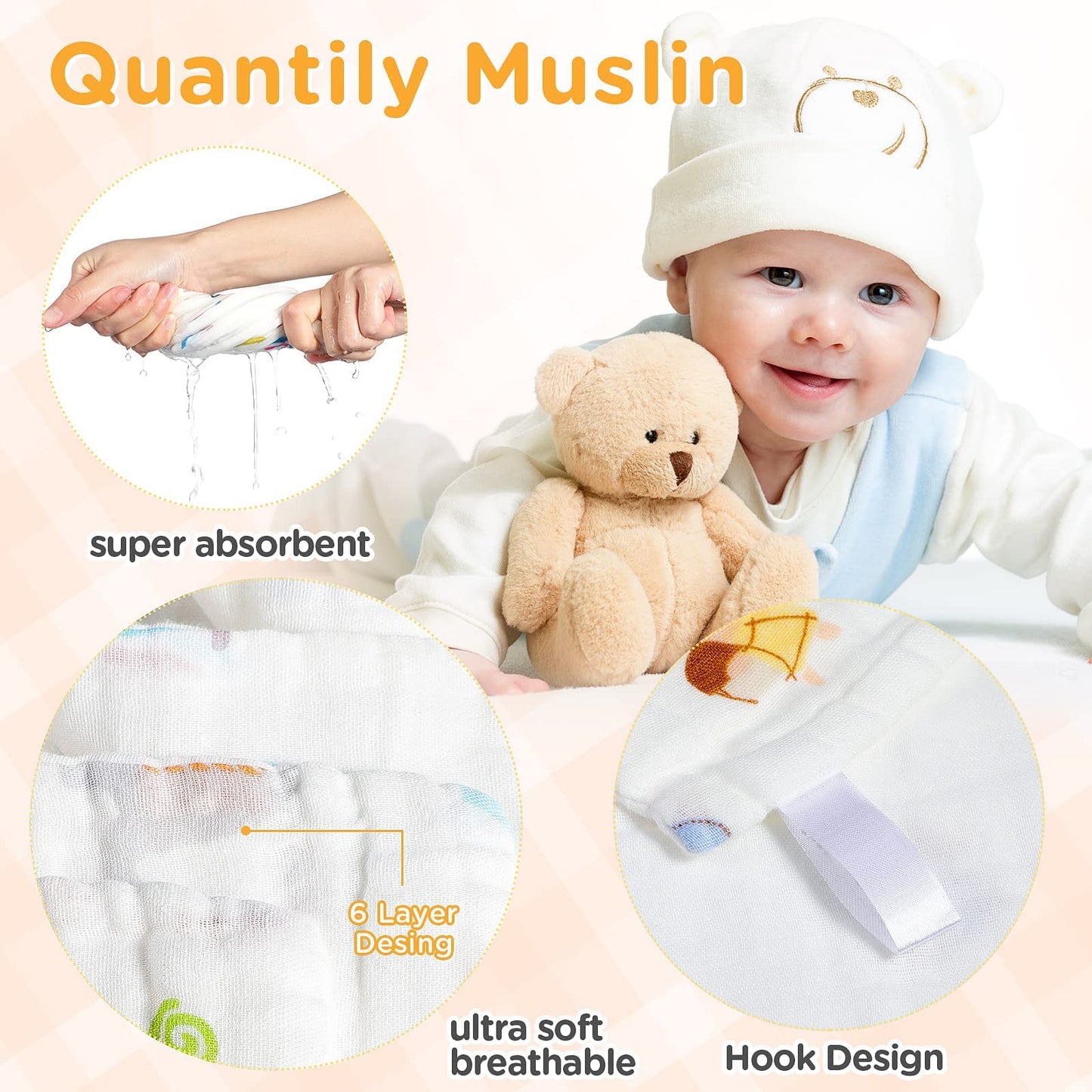 10 Pack Muslin Baby Burp Cloth 20 x 10 6 Layer Soft Absorbent Newborn Rags Towel for Baby Shower Boys Girls Machine Washable