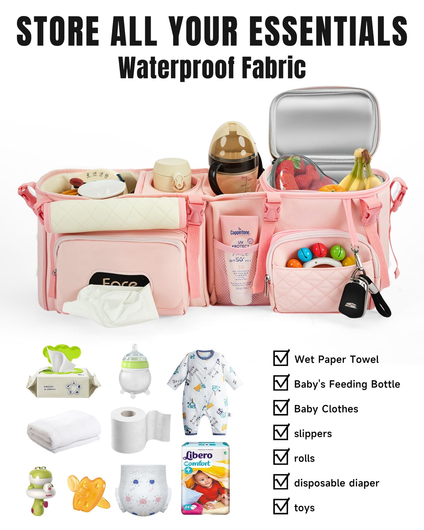 Kcross Double Stroller Organizer Bag For Bob Duallie And Baby Jogger City Mini Gt2, Double Stroller Caddy Organizers With Cup Ho