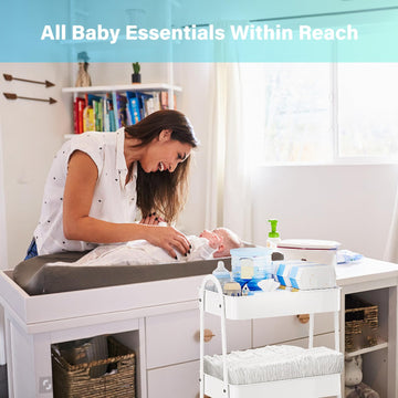 Volnamal Baby Diaper Caddy Organizer, Metal Utility Diaper Cart, Multifunction Essential Newborn Baby Registry Items, Movable Ch