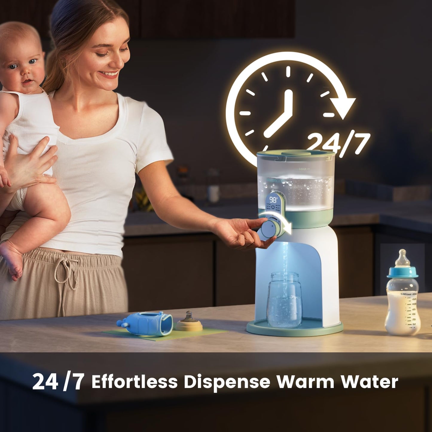Momcozy Dual Lights Baby Bottle Warmer For Night Feedings, Instant Bottle Warmer For Making Formula, 57 Oz Larger Capicity, Form