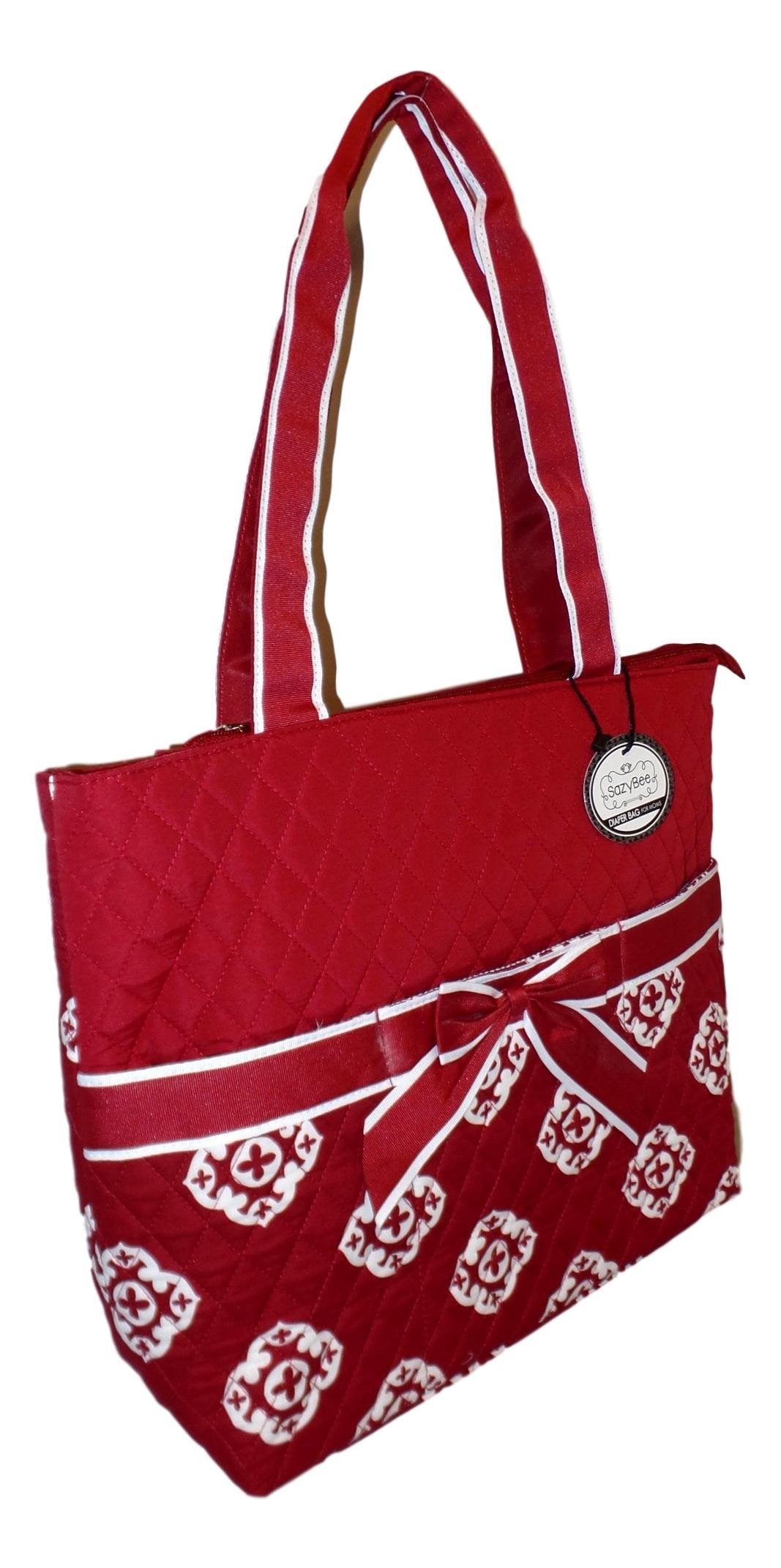 Sazybee 3 Piece Diaper Tote Bag Set - Custom Embroidery Available (Monogrammed Burgundy Medallions)