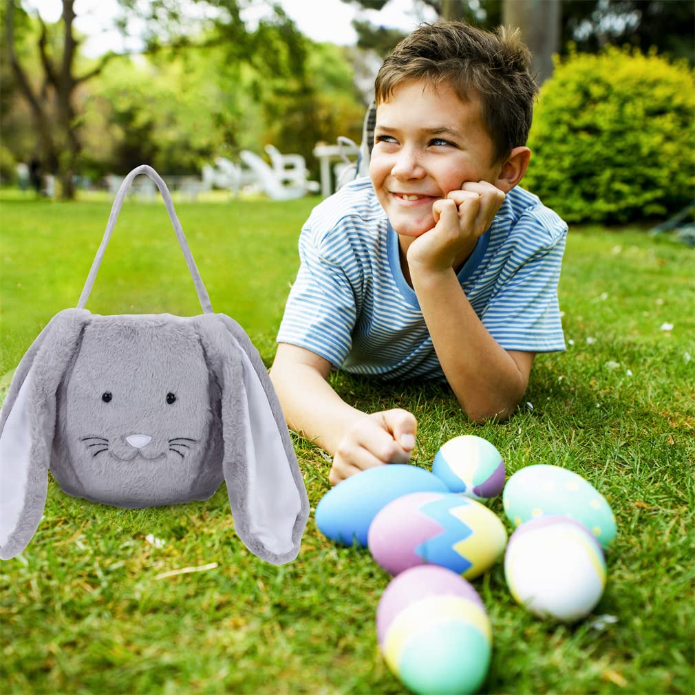 Xinblueco Plush Easter Bunny Basket Easter Buckets With Long Plush Ear Personalized Egg Hunting Easter Bags,Bunny Easter Tote Ba