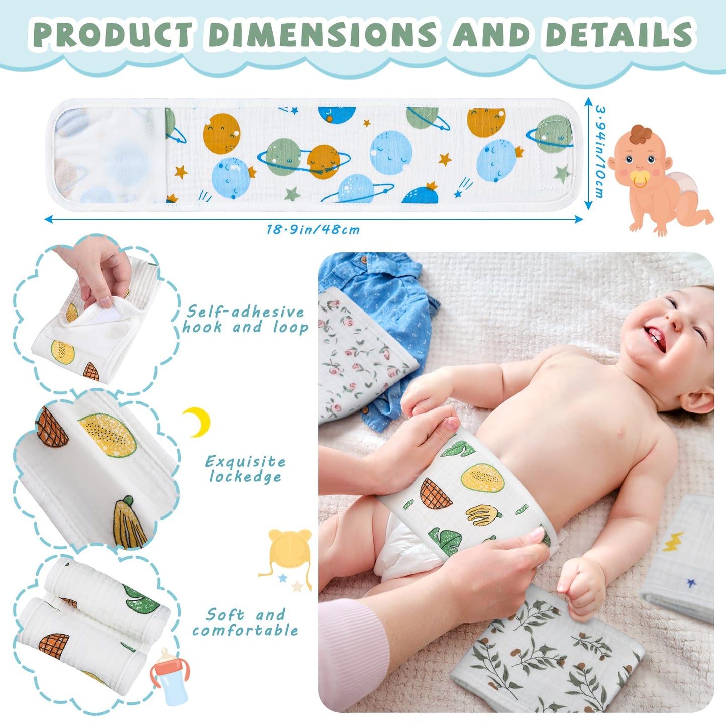 Vabean 8 Pcs Baby Infant Umbilical Cord Comfort Adjustable Cotton Belly Band For Protection, Baby Gifts For 0 To12 Months (Lovel