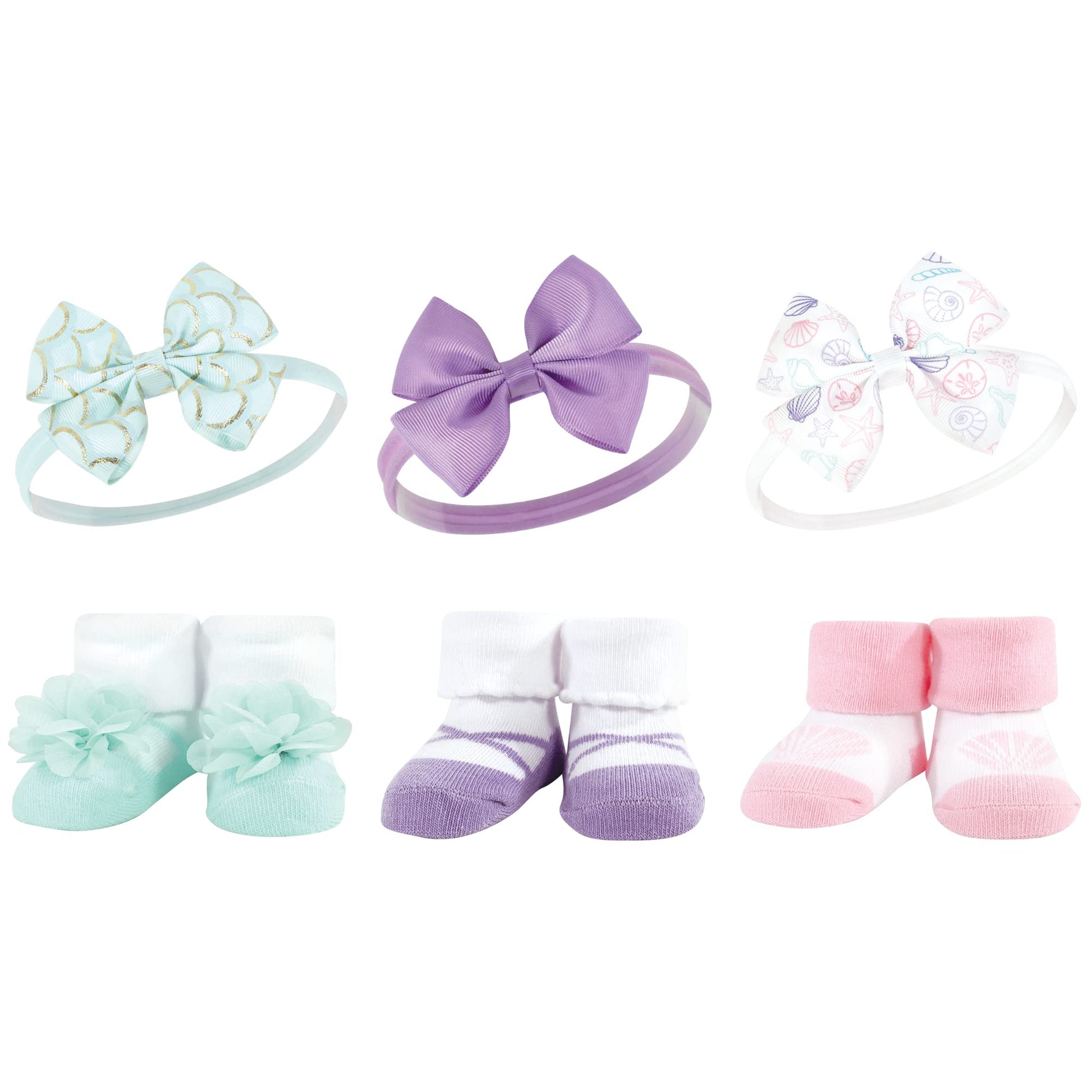 Hudson Baby Baby Girls' Headband And Socks Giftset, Mermaid, One Size