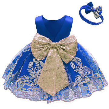 Flower Girls Dresses Wedding Baby Birthday Party Christmas Easter Pageant Event Prom Lace Dress (Sapphire,90)