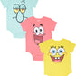 Spongebob Squarepants Patrick Squidward Infant Baby Boys 3 Pack Short Sleeve Bodysuits 24 Months