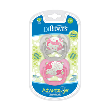 Dr. Brown'S Advantage Glow-In-The-Dark Baby Pacifier, Fully Symmetrical Soother With Soft Silicone Bulb, 0-6M, Bpa Free, Coral O