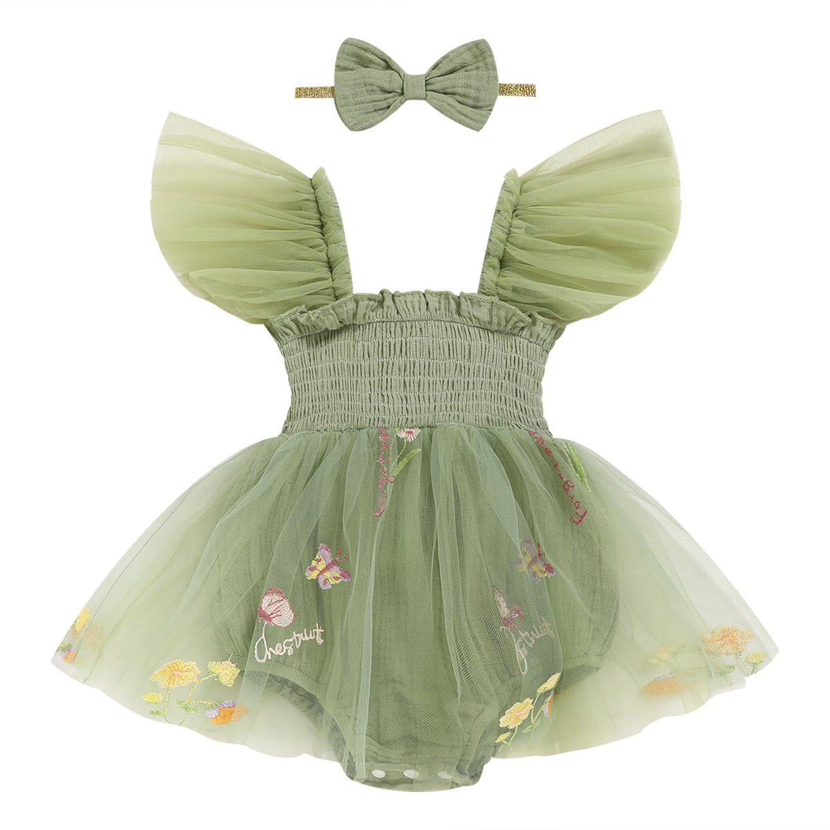 Titkkop Baby Girl Clothes Infant Tulle Romper Ruffe Sleeveless Bodysuit Baby Girl Outfits Infant Girl Dress 018M, Green, 612Mo