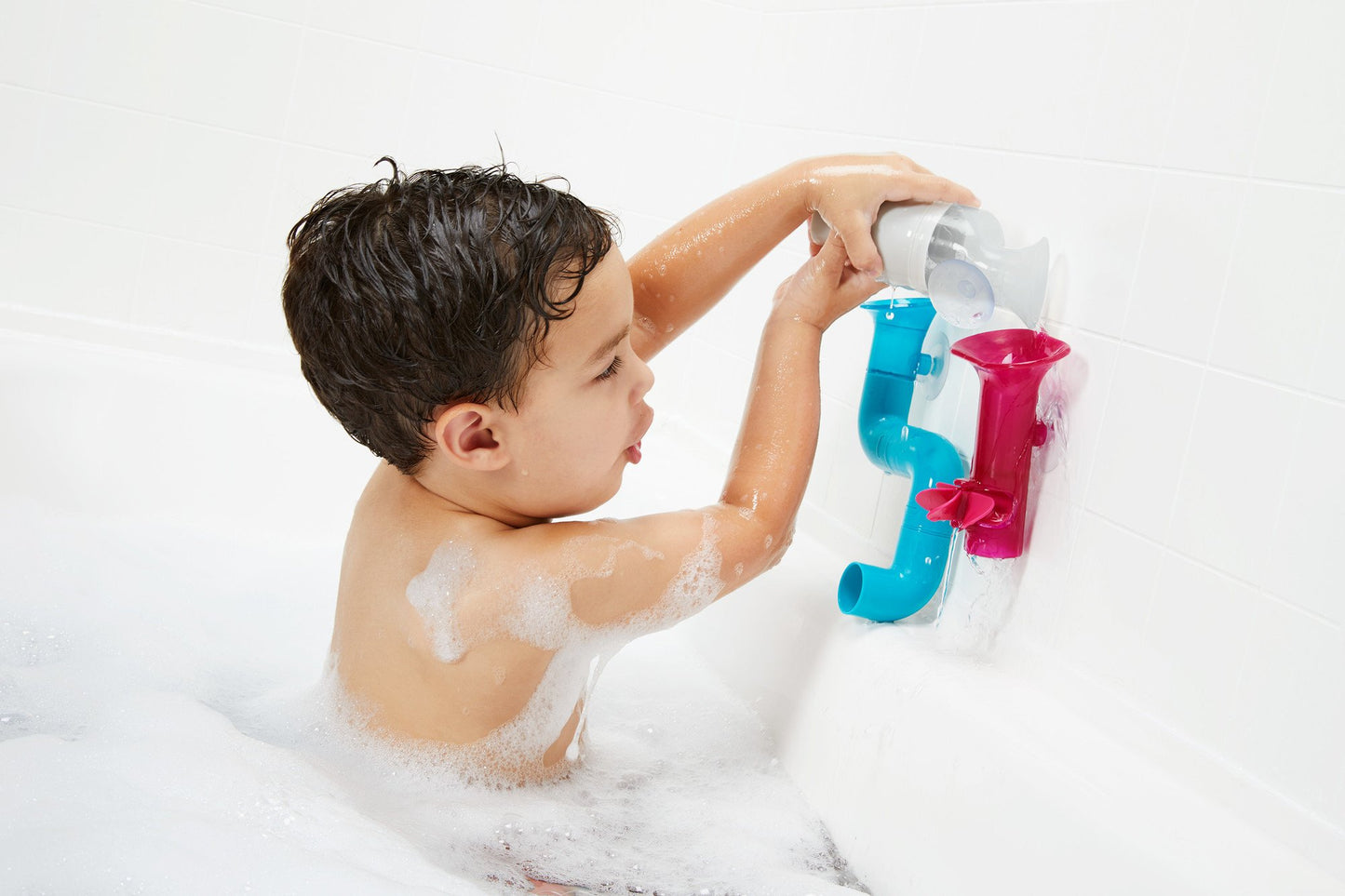 Boon Tubes Toddler Bath Toys - Bathtub Building Toys with Suction Cups - Toddler Sensory Toys and Bathtub Essentials - Blue - 3