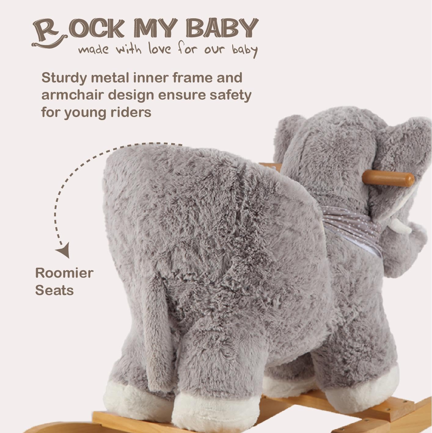 Rock My Baby Rocking Horse Elephant with Chair, Plush Stuffed Rocking Animals, Baby Rocker with Sweet Music, Animal Ride on for
