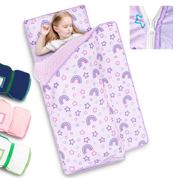 Primlect Toddler Nap Mat with Detachable Blanket and Removable Pillow, Kids Sleeping Bag 55''x35'' for Daycare Preschool Kinderg