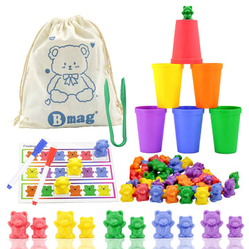 Bmag Counting Bears with Matching Sorting Cups, Preschool Math Learning Game with 24 Big Bears, 24 Little Bears, STEM Educationa