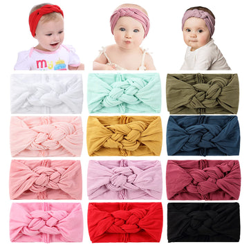 Cinaci 12 Pack Solid Super Stretchy Nylon Wide Celtic Knotted Headbands Headwrap Hair Accessories For Baby Girls Infants Toddler