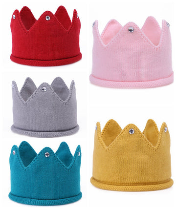Baby Crown Hat Boys Girls Knit Headband Birthday Party Warm Crochet Beanie For Toddler Child Ptk20 (Red)