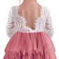 2Bunnies Girl Peony Lace Back A-Line Tiered Tutu Tulle Flower Girl Dress (Dusty Rose Sleeve Short, 3T)