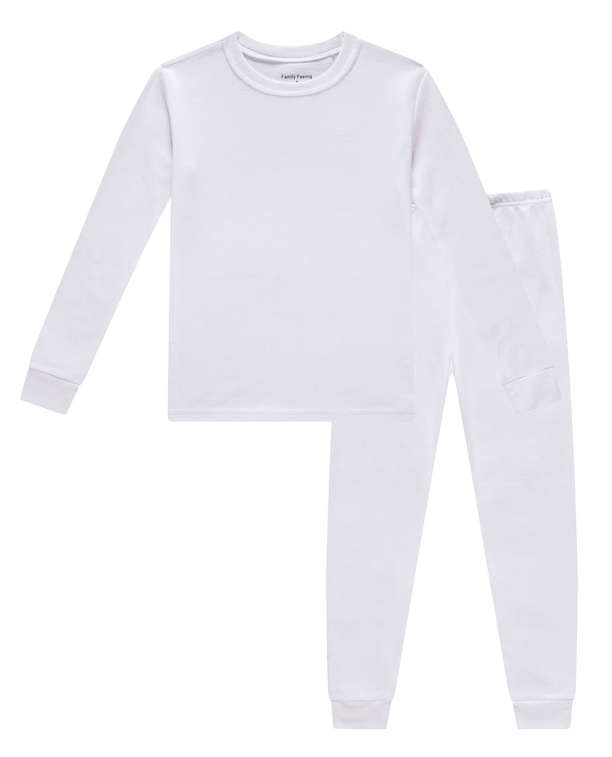 Family Feeling Boys Girls Kids Pajamas Solid Colors 2 Piece Pajama Set Cotton White Size 8