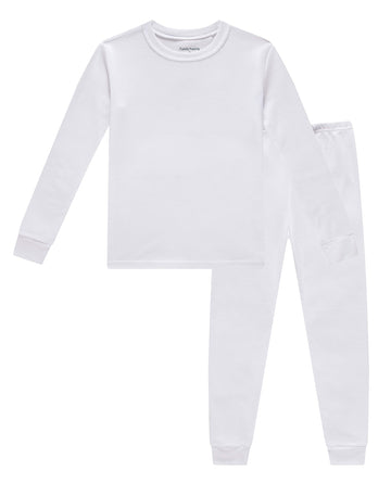 Family Feeling Boys Girls Kids Pajamas Solid Colors 2 Piece Pajama Set Cotton White Size 16
