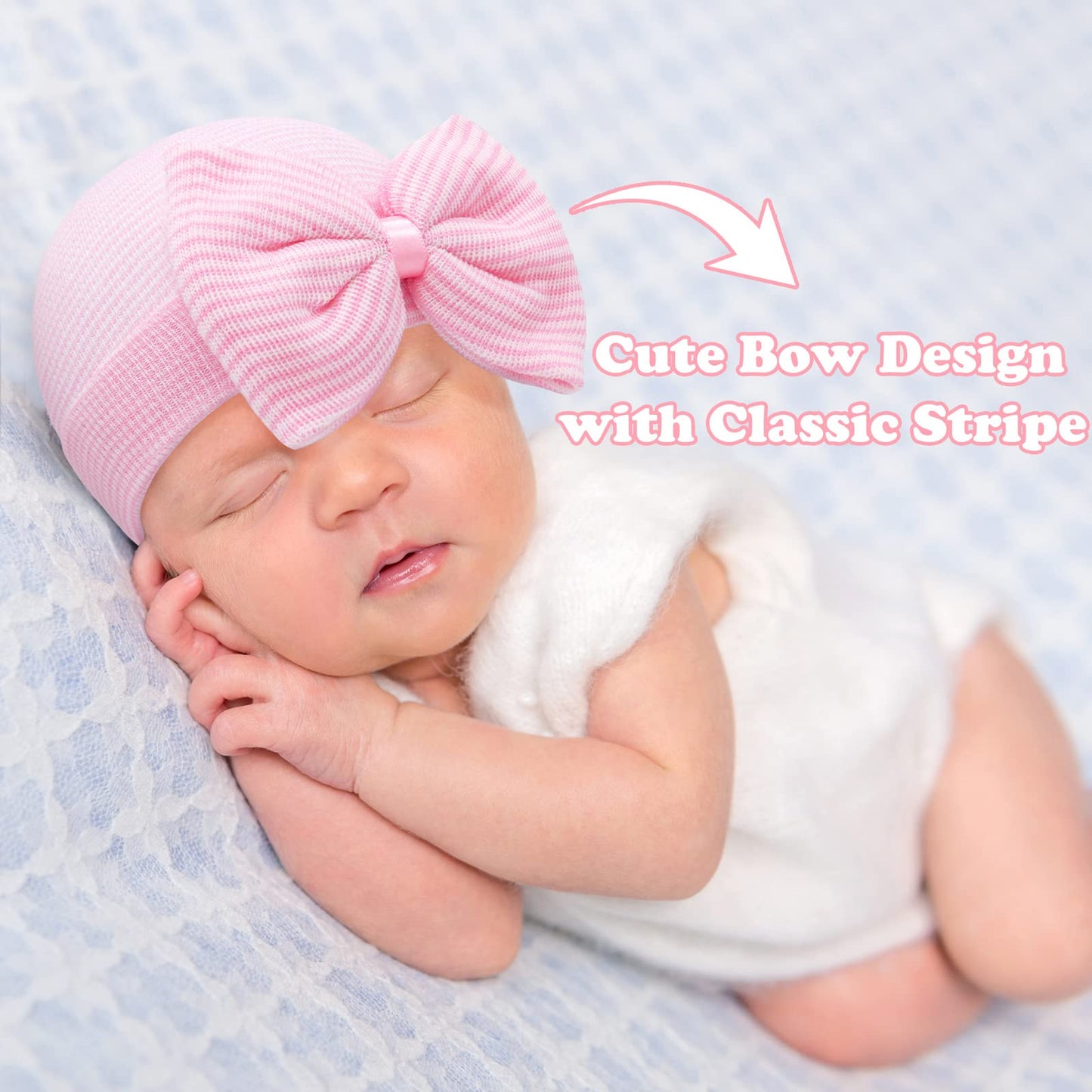 Sarfel Newborn Hats For Girls Hospital Hat Baby Girl Bows And Headbands Infant Beanie Nursery Caps Pink