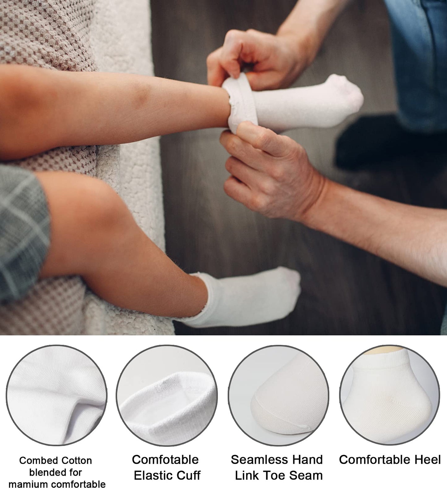 Bear Mum Kids' Dozen Pack Back To School Low Cut Socks White And Black (10-12 Years Old, Purewhite)