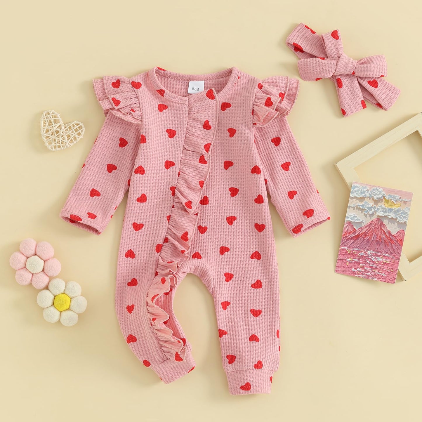 Ayalinggo Valentines Baby Girl Outfit Bowknot Heart Footie Romper Long Sleeve Onesie Newborn Christmas Clothes (Love Heart, 6-12