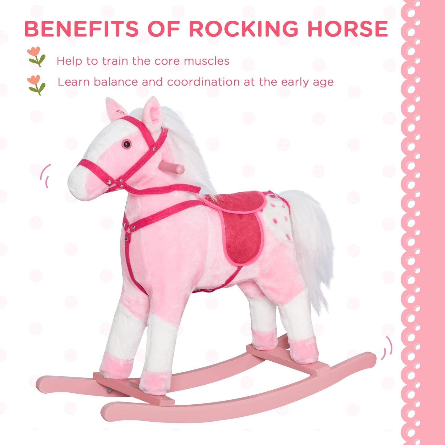 Qaba Kids Rocking Horse Plush Ride On Toy Toddler Rocker for Boys Girls Gifts with Realistic Sounds, Pink