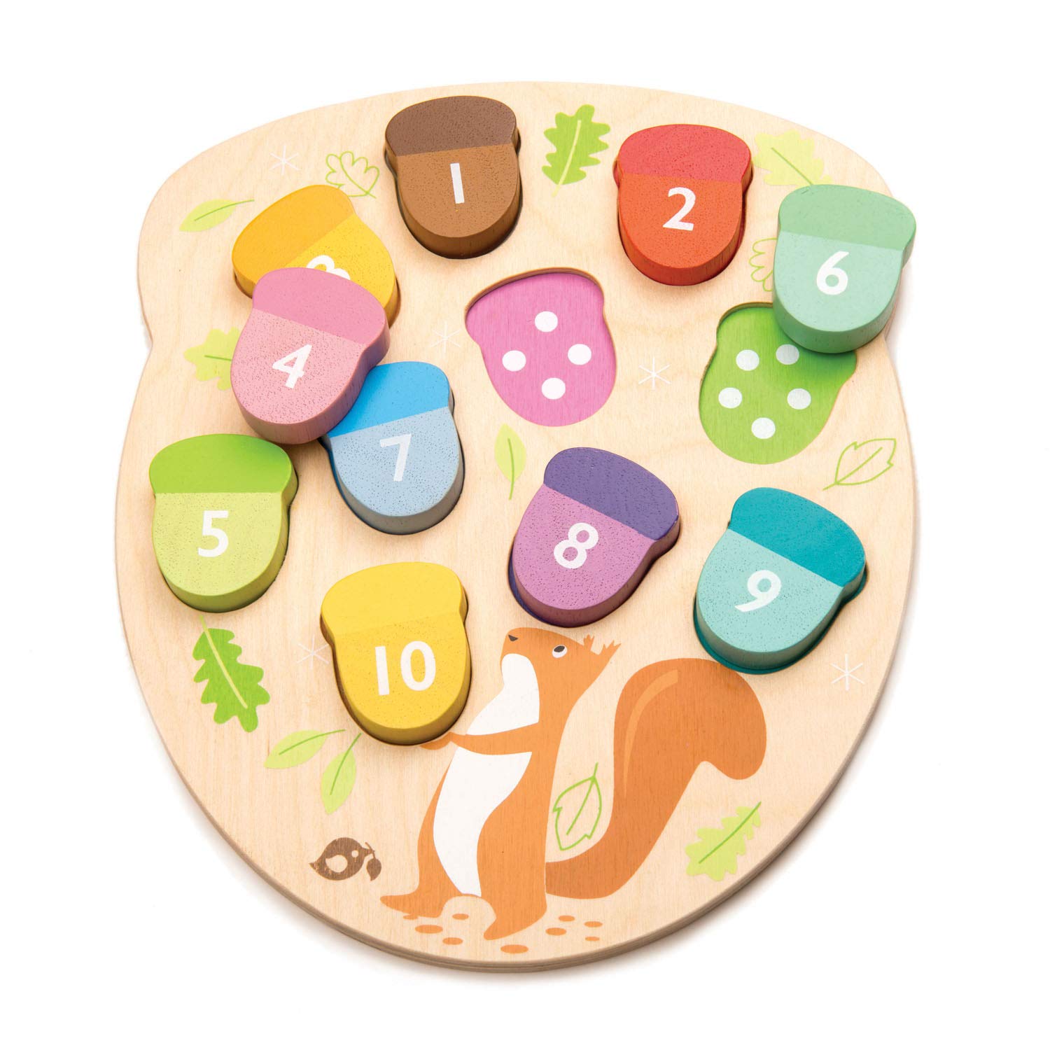 Tender Leaf Toys - How Many Acorns? - Count to 10 Number Wooden Puzzle Game - Counting, Sorting Activity Game for Children, Play