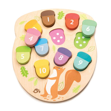 Tender Leaf Toys - How Many Acorns? - Count to 10 Number Wooden Puzzle Game - Counting, Sorting Activity Game for Children, Play