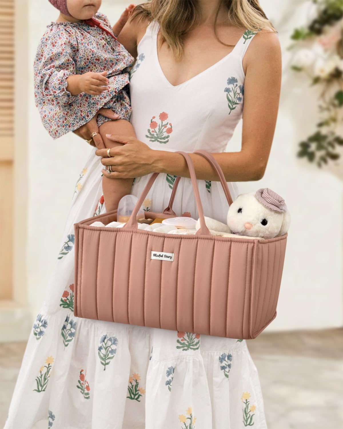 Blissful Diary Baby Diaper Caddy Organizer, Baby Shower Basket For Girls, Gift For Newborn Essentials, Baby Registry Must Have,
