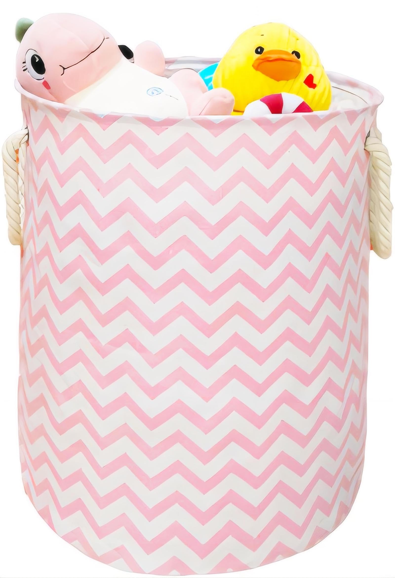 VAIVUSTO Round Laundry Basket, Waterproof Canvas Large Clothes Basket Laundry Hamper with Handles,Cute Cartoon Kids Nursery Hamp
