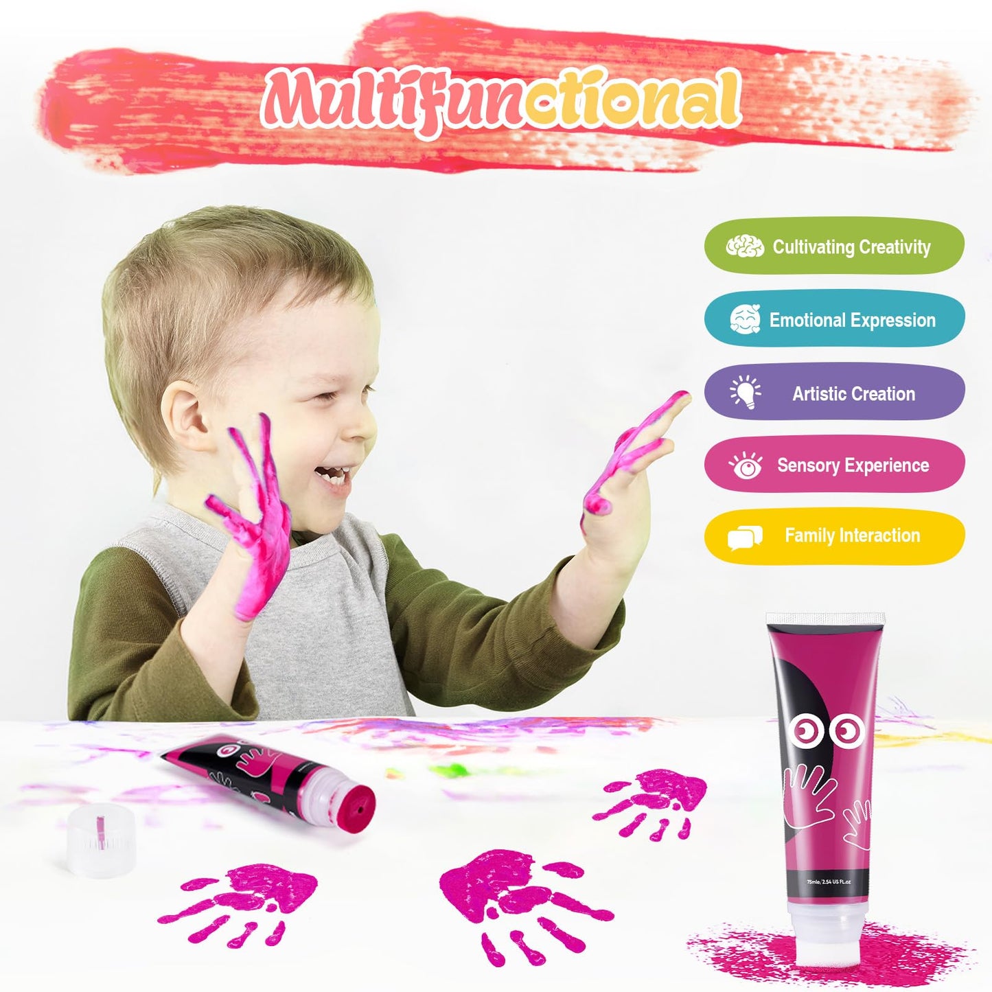 Nabance 2.54 Fl Oz Pink Baby Hand And Footprint Friendly Ink Paint, Dog Cat Paw Print Safe Ink, Non-Toxic Acid-Free, Safe Gentle