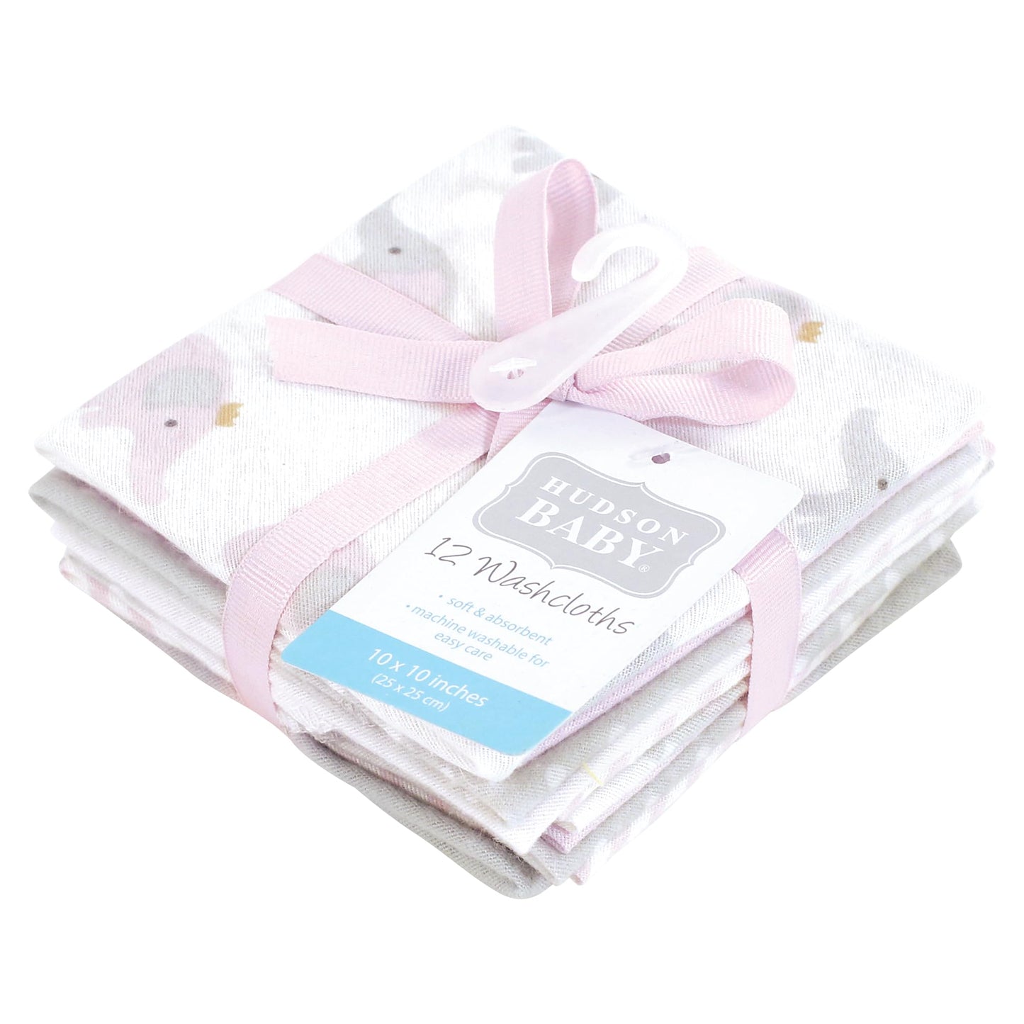 Hudson Baby Unisex Baby Flannel Cotton Washcloths, Lilac Elephants 12 Pack, One Size