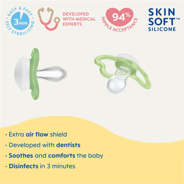 Mam Air Night & Day Baby Pacifier, For Sensitive Skin, Glows In The Dark, 6-16 Months, Baby Boy, 4 Count (Pack Of 1)