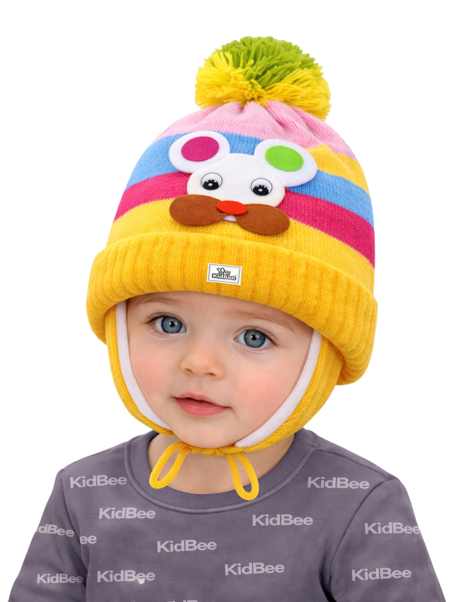 Kidbee New Born Baby Boys & Baby Girls Woolen Cap (Yellow, 612 Months)