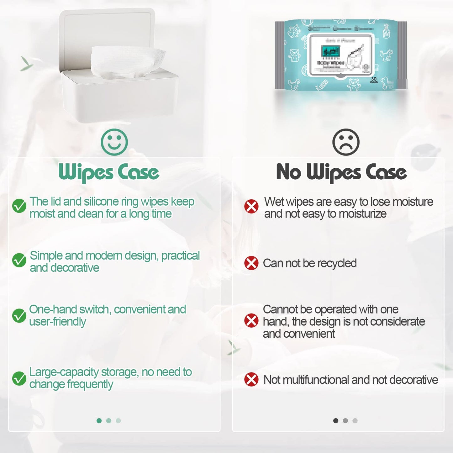Whiidoom Diaper Wipes Dispenser Wipes Holder, Wipes Tissue Case Keeps Wipes Fresh Tissue Wipes Container With Lid (White)
