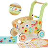 Wooden Baby Walker, Baby Push Walker for 1-3, Toddler Shopping Cart for Girl and Boy Shape Sorting Grocery Cart Push & Pull Toy 