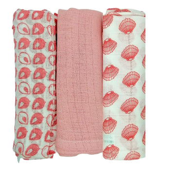 GREENBUB 100% Organic Cotton Muslin Flats/Nappies/Square Swaddle  80 X 80 cms  Set of 3 (Pink)