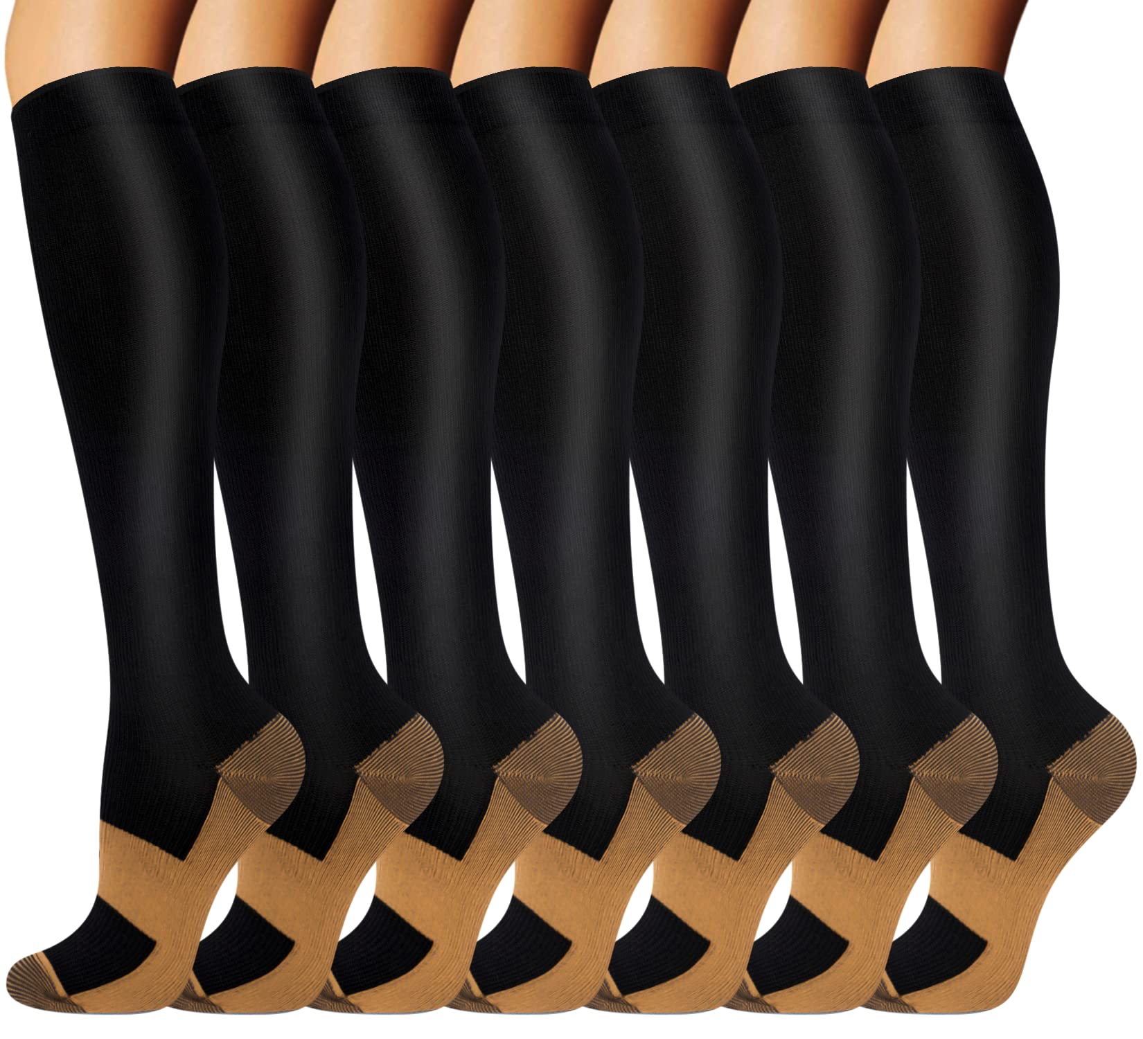 7 Pair Copper Compression Socks For Men  Women 20-30 Mmhg Support For Soccer Running