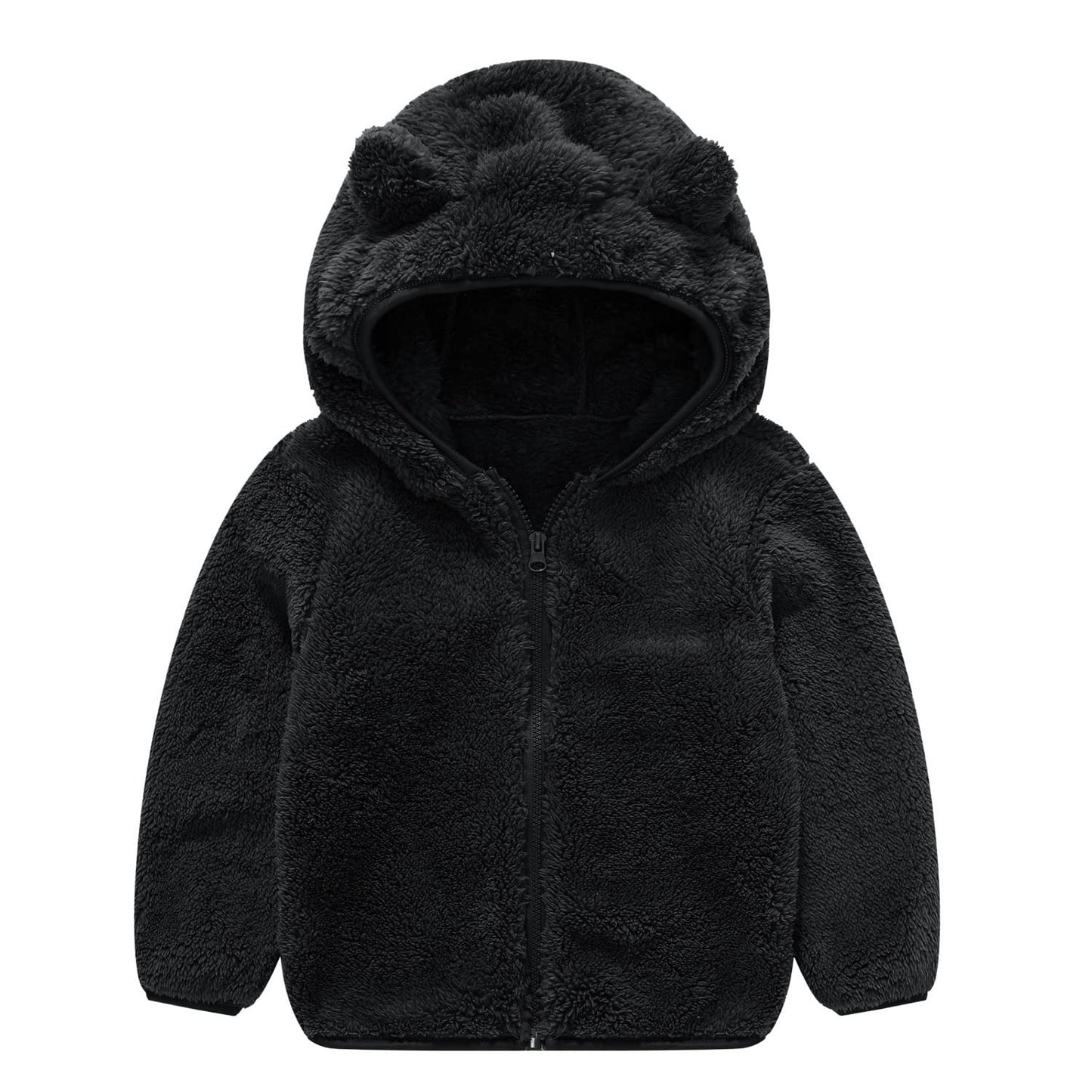 JESKIDS Toddler Girls Boys Fleece Hoody Jacket Zip Up Teddy Coat Warm Winter Outwear Black