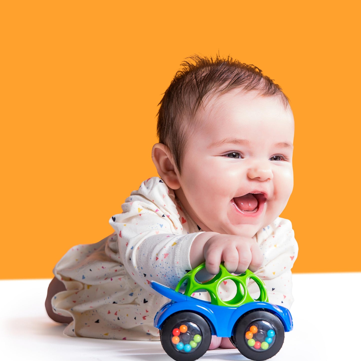 Bright Starts Oball Easy Grasp Rattle & Roll Toy Sports Car BPA-Free Infant Crawling Toy, 1 Pack, Age 3 Months and up, Blue/Gree
