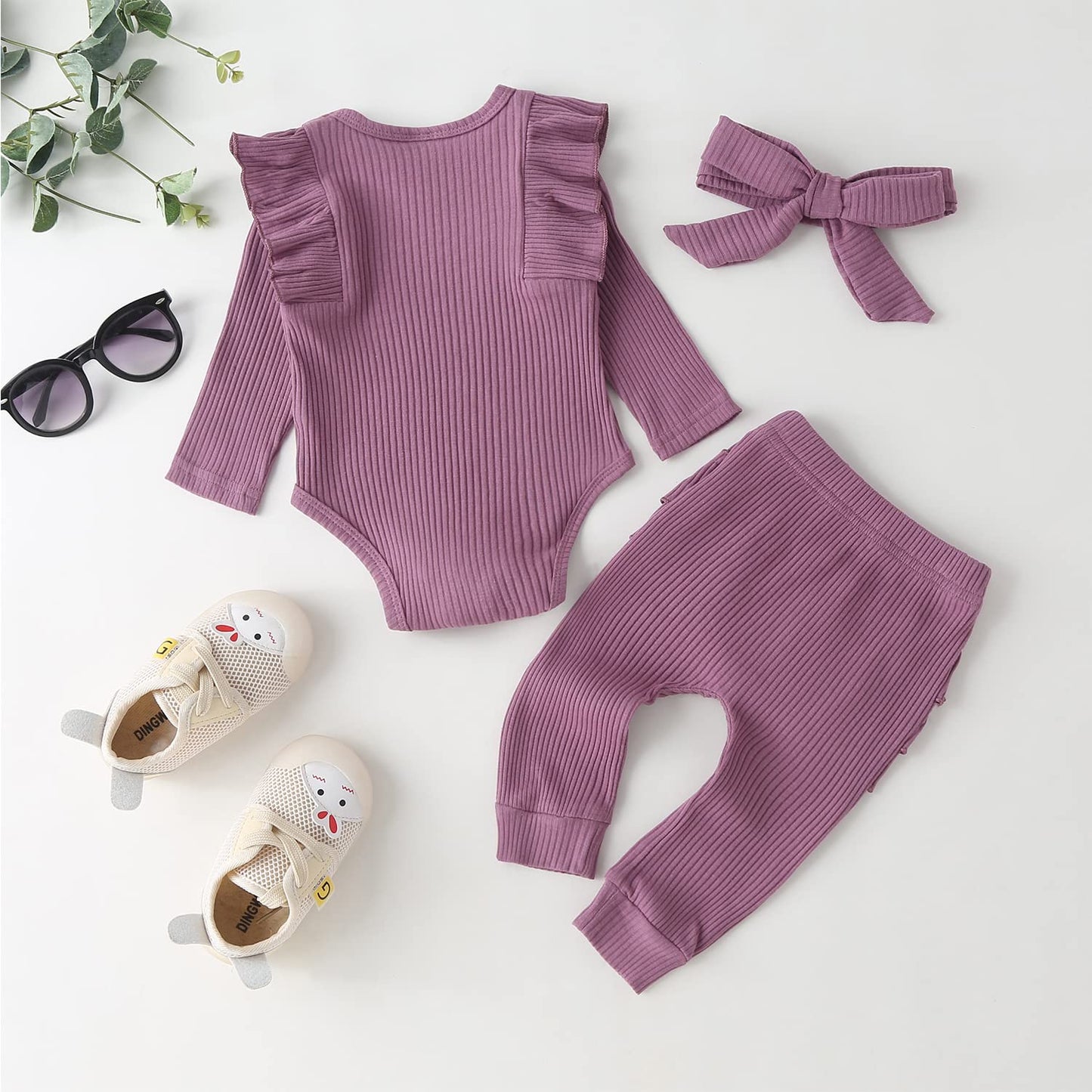 Fullfamous Infant Baby Girl Clothes Outfits,Fall Winter Onesie And Pant Set 12-18 Months Purple