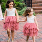 2Bunnies Girl Peony Lace Back A-Line Tiered Tutu Tulle Flower Girl Dress (Dusty Rose Sleeveless Short, 4T)