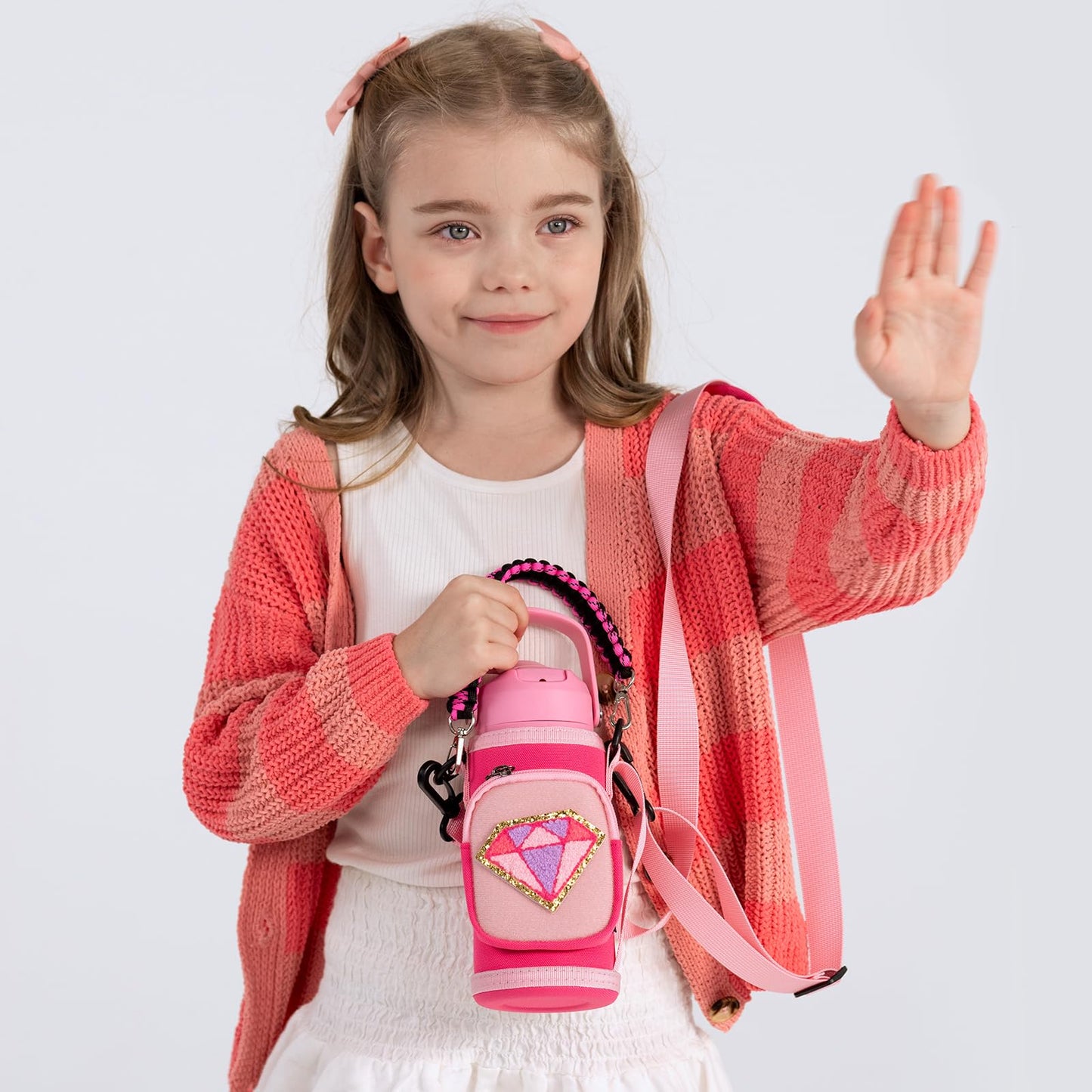 Choco Mocha Kids Water Bottle For School, Kids Insulated Water Bottle Stainless Steel, Girls Water Bottle 14Oz Gift, Pink Leopar