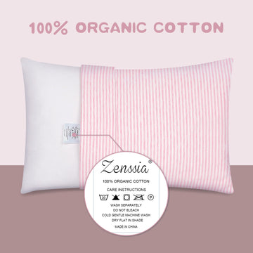 Zenssia Organic Cotton Toddler Pillowcase/Travel Pillowcase Pack Of 2 Set 13X18 Inches With Envelope Closure - Soft & Breathable