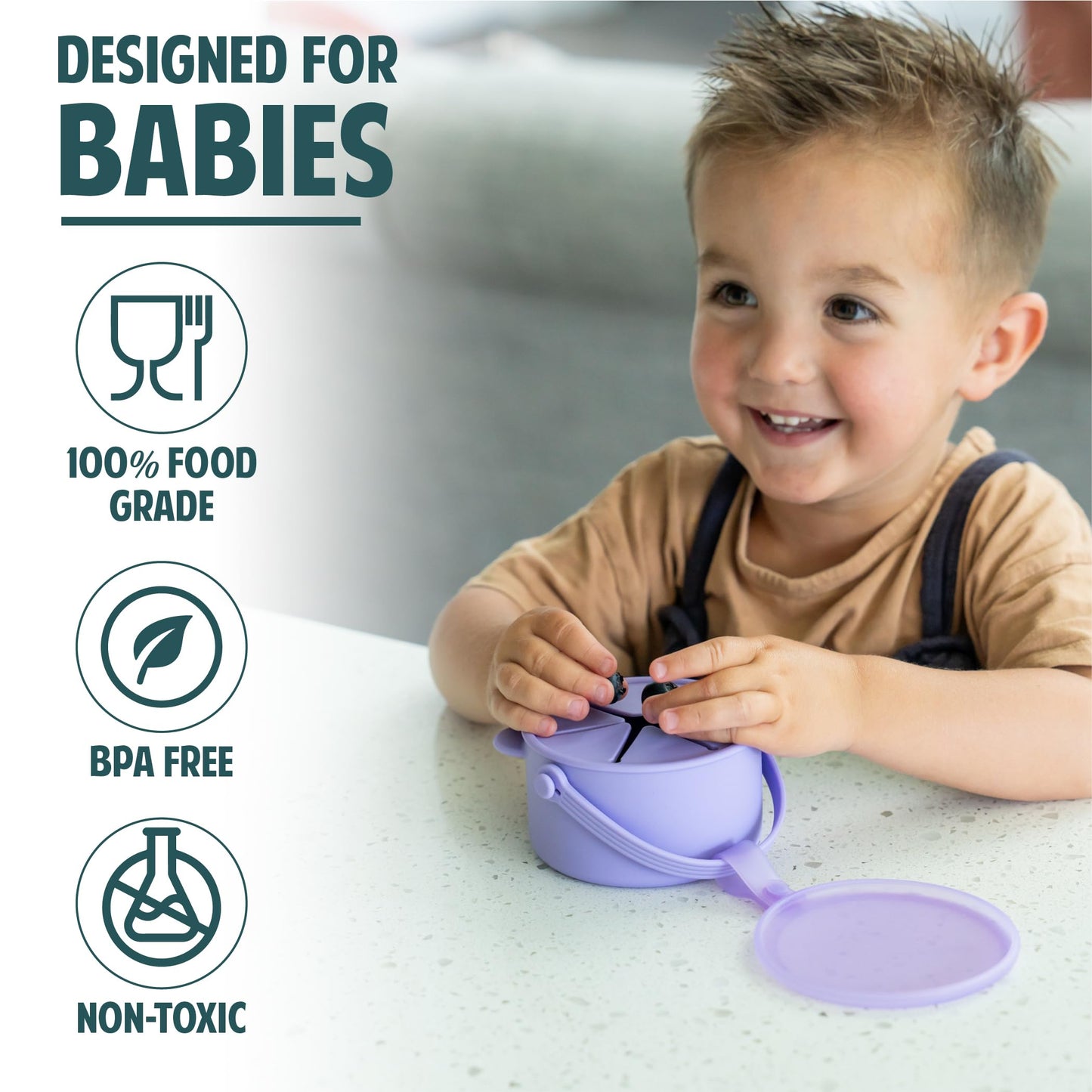 Silicone No Spill Snack Cups For Toddlers - Portable Baby Snack Cup Containers With Dustproof Lid - Dishwasher-Friendly Toddler