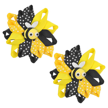 XIELIME Bee Bow Hair Clips Cute Bee Hair Bows Hair Barrettes Honeybee Yellow Black Polka Dot Bows Hair Pins Spring Hair Accessor