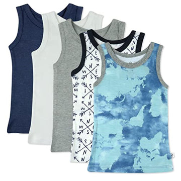 Honestbaby Sleeveless Muscle T-Shirts 100% Organic Cotton For Infant Baby And Toddler Boys, Girls, 5-Pack Watercolor World, 0-3