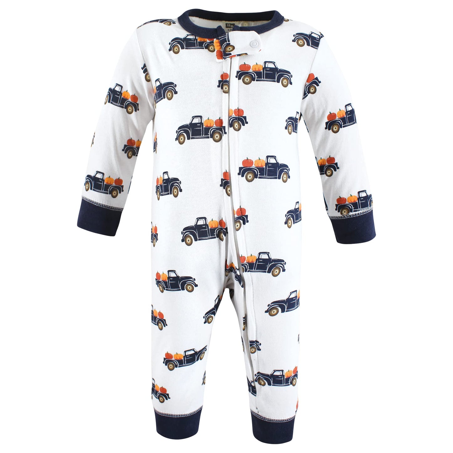 Hudson Baby Unisex Baby Cotton Sleep And Play, Pumpkin Truck, 0-3 Months